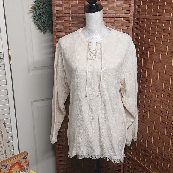 Vintage Ivory Lace up tunic - Picture 6 of 7